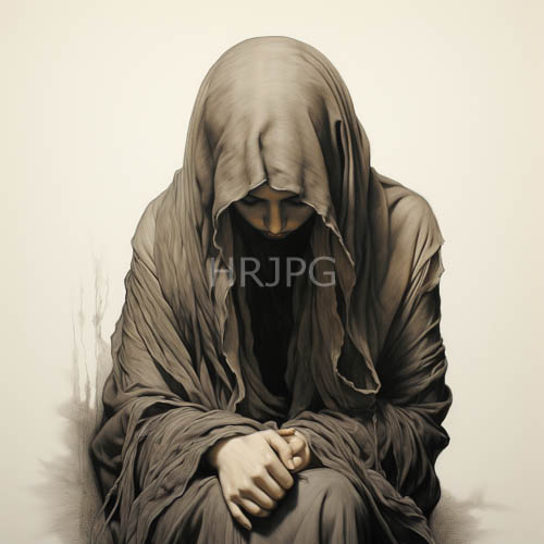 High Resolution: Mysterious Figure in Distressed GrayishBrown Fabrics Amidst Stark White Isolation download. | HRJPG.com