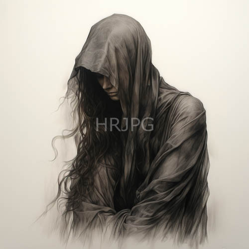 tattered black robes flow around mysterious figures in quiet dark