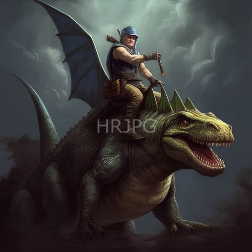 muscular warriors ride dragon creatures through misty clouds