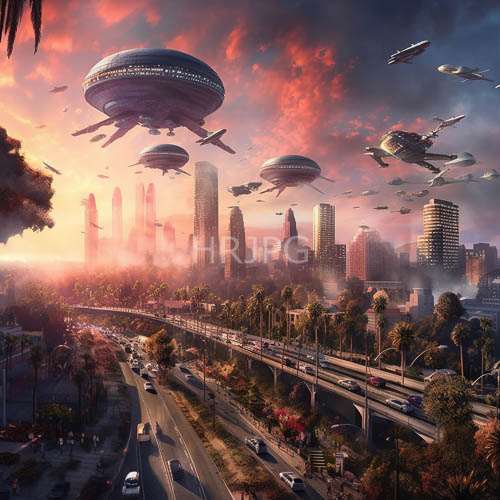 fiery orange and soft pink hues illuminate retrofuturistic metropolis architectural fusion