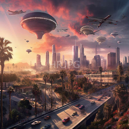 orangepink skies over metropolis transformed by gravitydefying architecture and fading sunset embers