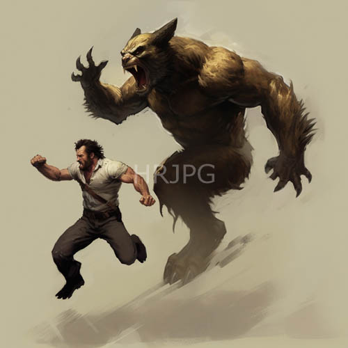 ferocious werewolf lunges forward amidst primal confrontation on neutral beige backdrop