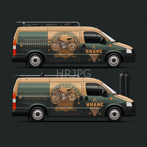 retrofitted caravan paneling adorns energetic bicyclethemed graphics with weathered typography