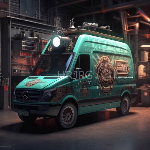 luxury vehicle metalwork in angular industrial setting with fluorescent light