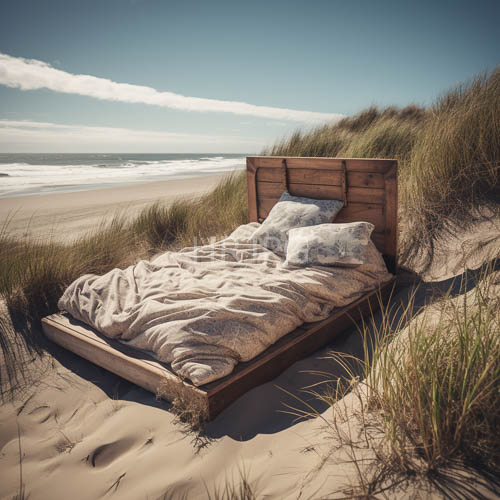emergent oasis amidst sandy textures and golden reeds in luxuriant coastal setting