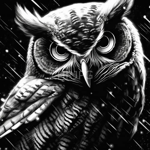 owl surveys frostladen domain with unflinching intensity amidst snowflakes
