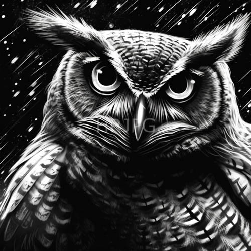 fierce nocturnal predator dominates celestial backdrop with intricate feather details