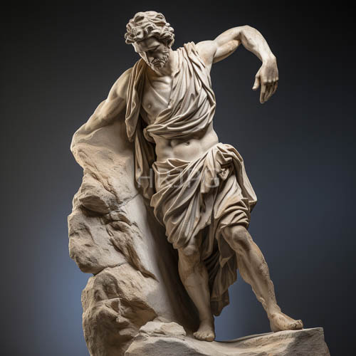 High Resolution: Classical Marble Sculpture Embodies Divine Strength Amidst Jagged Stone Formations download. | HRJPG.com