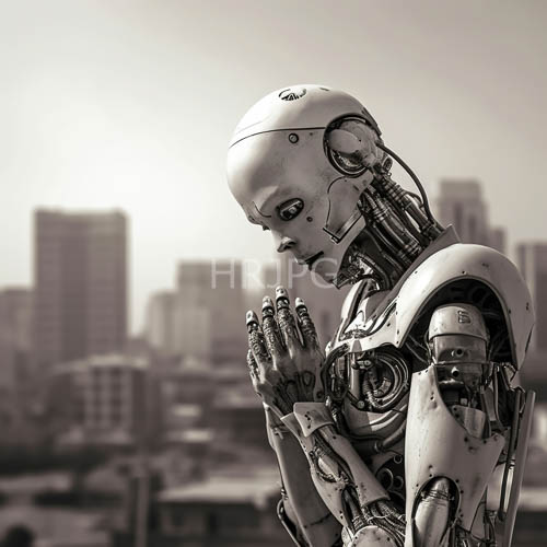 High Resolution: Metallic Fingers Unite in Devotion Amidst Urban Sunsets Sepia Glow and Glass Monoliths download. | HRJPG.com