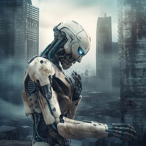 mechanical elegance in decaying urban landscapes revealed by ambient azure glow