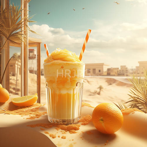 juicy citrus flavors and powdery desert sands in modern glassware