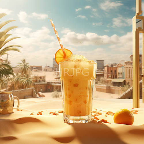 citrusinfused refreshment glistens in sunlight on a desert balcony