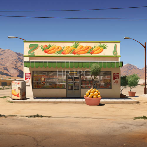 pineapple motifs adorn rugged desert signboards amidst cerulean mountain vistas