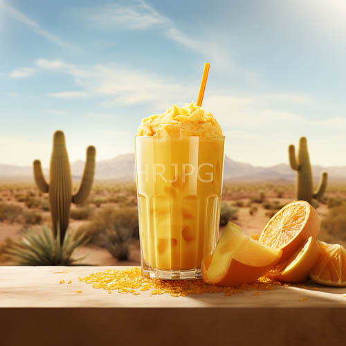 tropical wellness composition with vibrant orangeyellow hues on pristine white stone surface