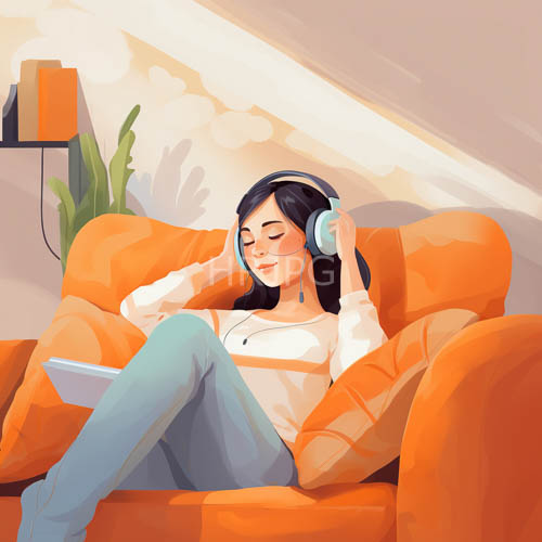 sunlit rooms feature women enjoying music and modern tech