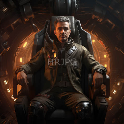 olive green uniforms stand inside metallic futuristic spacecraft interiors