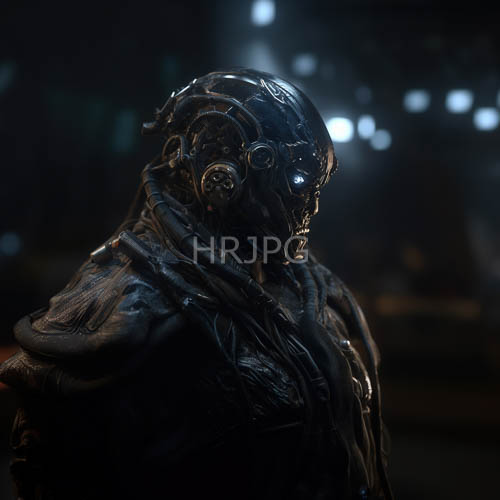 High Resolution: Mechanical Components Form Complex Cybernetic Humanoid Figure Amidst Industrial Machinery download. | HRJPG.com