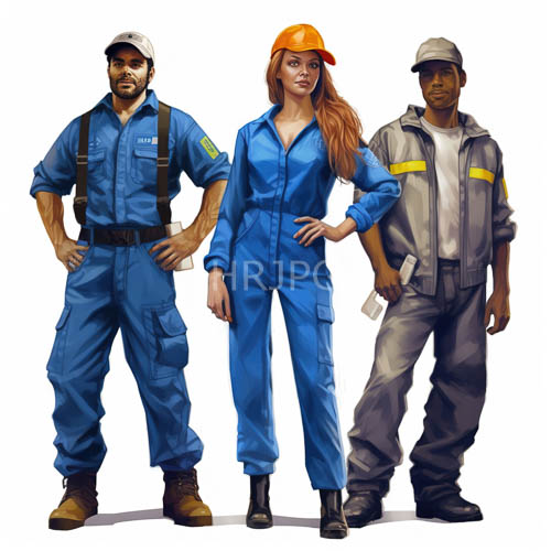 construction workers stand out against minimal white background in orange and gray attire