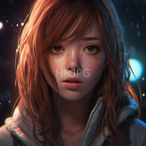 animestyle young woman with expressive brown eyes in natural settings
