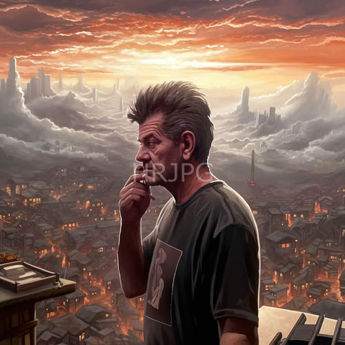 rooftop guardians look over industrial cities at dusk