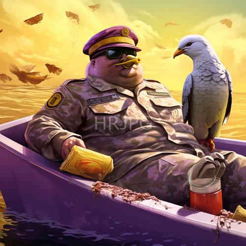 military uniforms conform to coastal waters under fading skies with gentle ripples