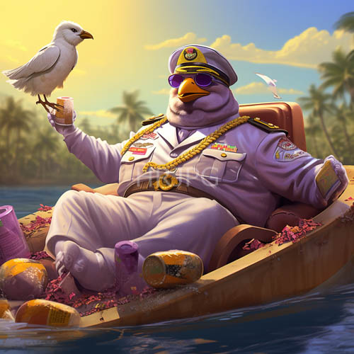 white ducks lounge in worn wooden boats at sunset