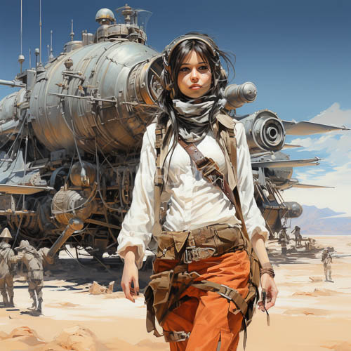 steampunk attire clothes women standing on desert sand