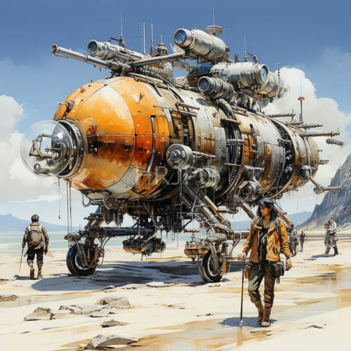 desert skies filled with rugged steampunk airships and weathered watchmen