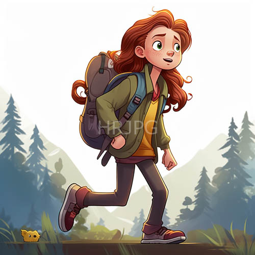 lively young woman strides confidently through forest path under warm sunlight
