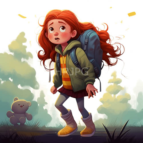 serene forested landscape at sunset is set ablaze by young girls fiery red hair