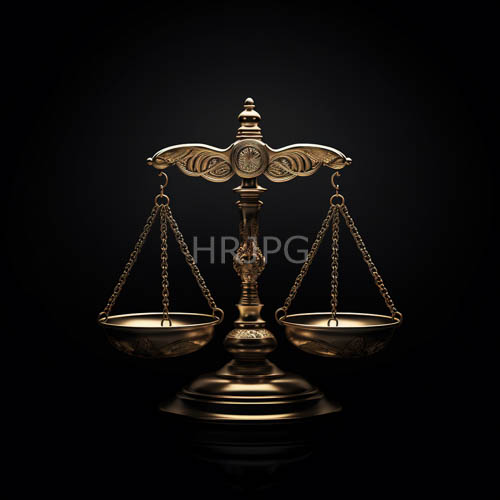 ornate metalwork scale suspended amidst stark black background with intricate patterns