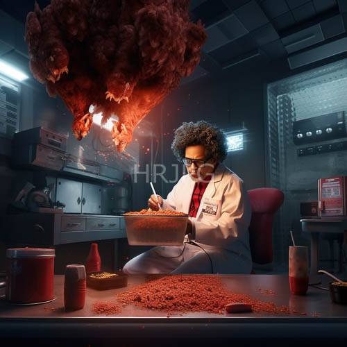 africanamerican scientist in lab coat intensely mixes powder on cluttered laboratory table