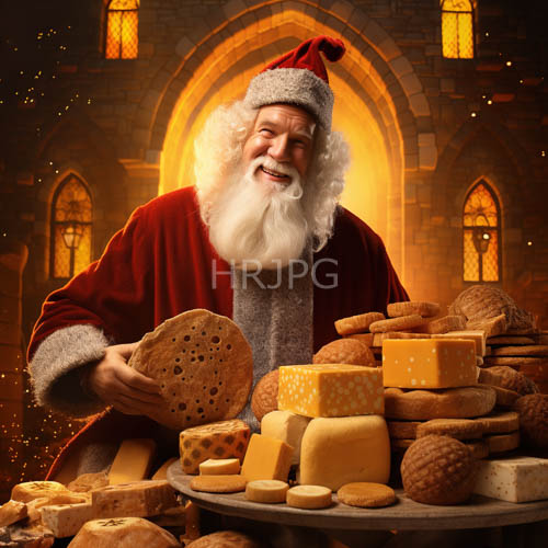 elderly santa claus amidst rustic stone arches and warm light