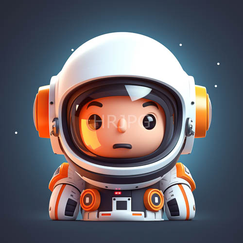 astronaut figure in deep space with vibrant orange accents and intricate details