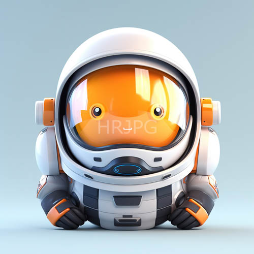 astronauts chubby face shines with large orange eyes in space