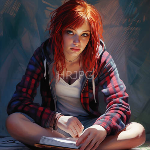 muted colors envelop a young woman in quiet contemplation amidst inky space textures