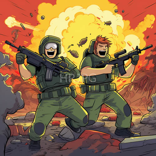 muddy ground twisted metal explosive orange clouds tactical forces stand resolute amidst ruin