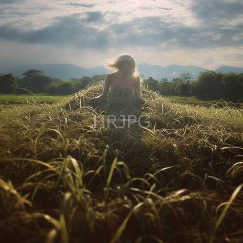 silken strands of blonde hair dancing in the fading light of sunset