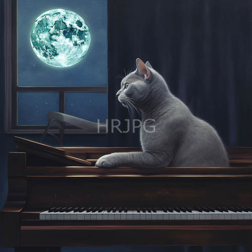 faint moonlight glistens on british shorthair cats near ivory pianos