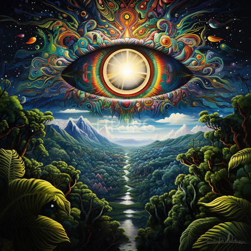 swirling colors fill mountain landscapes and lush forest canopies