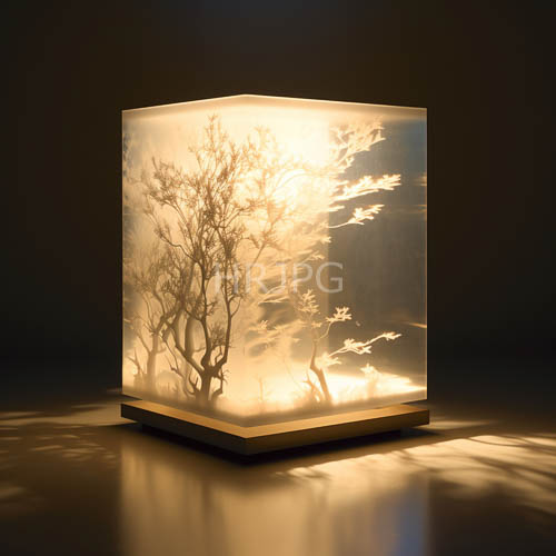 High Resolution: Glass Cube Refracting Ambient Light in a Winter Landscape with Bare Tree Branches download. | HRJPG.com