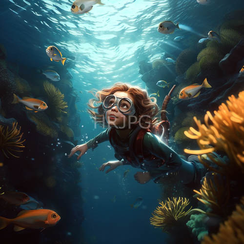 turquoise ocean undulations beneath young girls fins through coral reef habitat