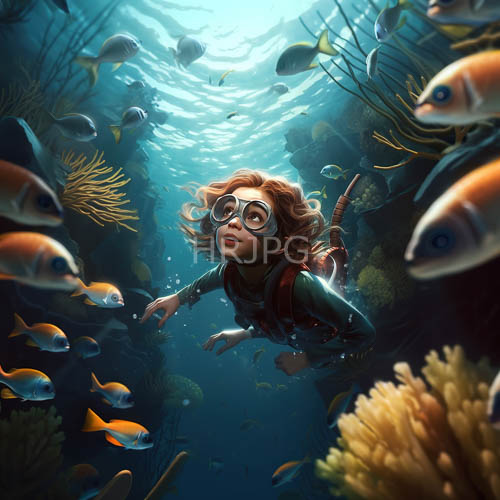 High Resolution: Darting Fish Amidst Turquoise Waters and Coral Reefs in Filtered Light download. | HRJPG.com