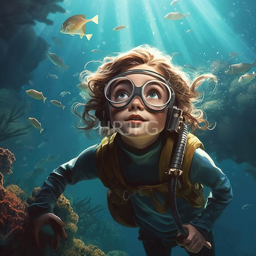 turquoise ocean depths surround a child in vibrant coral reefs