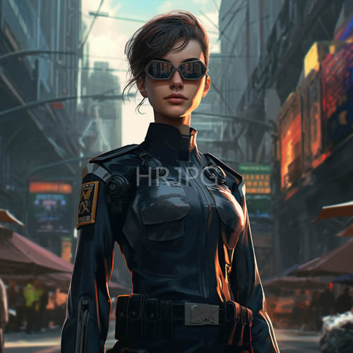 police uniforms stand in concrete alleyways with neon reflections