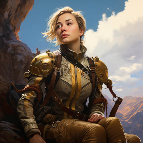 fairskinned maidens pose steadfast beneath cerulean skies amidst rugged terrain