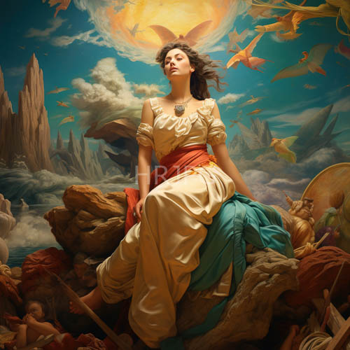 bright sunlight illuminates figures standing on rugged rocky mountain peaks
