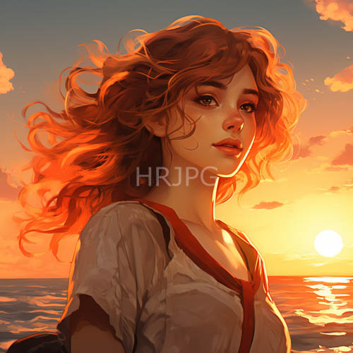 wavy hair sways on oceanside beaches under orange skies