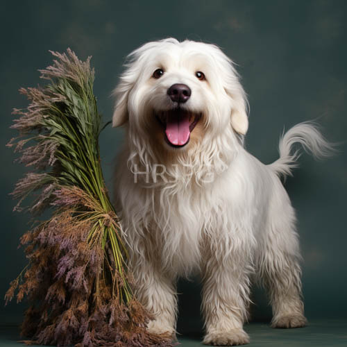 canine form amidst emerald foliage expressive eyes and fuzzy coat in morning dew