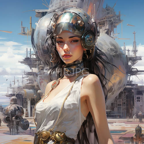 High Resolution: Steampunk Inventors Labyrinthine Headgear Reflected in Industrial Landscape download. | HRJPG.com